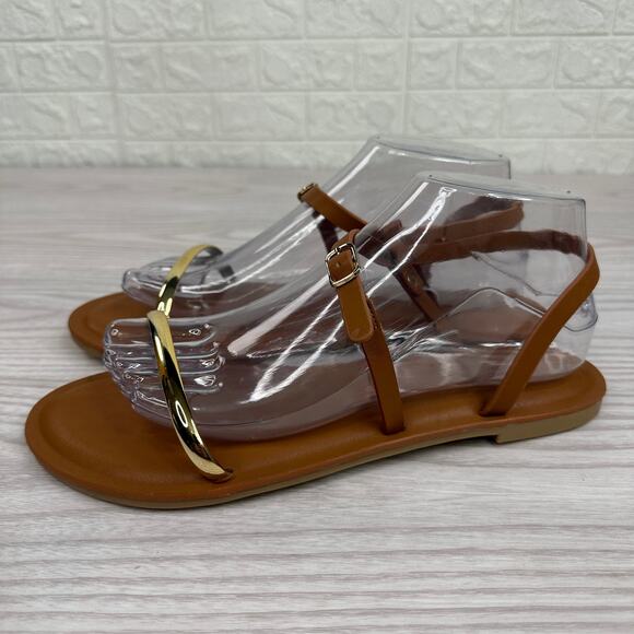 Universal Thread Bundle Flat Sandals 8.5 Brown White Slingback Roe Ring Comfort - Picture 11 of 14